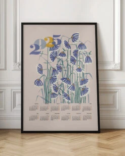 Calendar 2025 Linocut Flowers Peachy Pastel - Stretched Canvas, Poster Or Fine Art Print(Calendar 2025 Linocut Flowers Peachy Pastel Stretched Canvas Poster Or Fine Art Print) -Heart Wall Art Store pictufy interior floor ratio 2x3 2910810