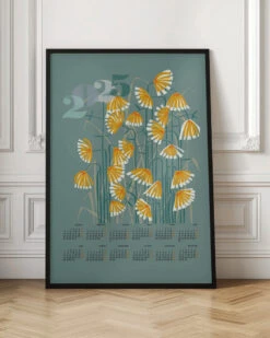 Calendar 2025 Linocut Flowers Green - Stretched Canvas, Poster Or Fine Art Print(Calendar 2025 Linocut Flowers Green Stretched Canvas Poster Or Fine Art Print) -Heart Wall Art Store pictufy interior floor ratio 2x3 2910812