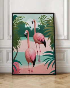 Tropical Flamingo Paradise - Stretched Canvas, Poster Or Fine Art Print(Tropical Flamingo Paradise Stretched Canvas Poster Or Fine Art Print) -Heart Wall Art Store pictufy interior floor ratio 2x3 2983483