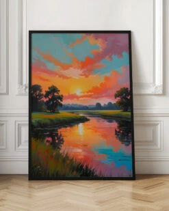 Sunset By The River - Stretched Canvas, Poster Or Fine Art Print(Sunset By The River Stretched Canvas Poster Or Fine Art Print) -Heart Wall Art Store pictufy interior floor ratio 2x3 3020445