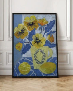 Yellow Pansies And Lemons - Stretched Canvas, Poster Or Fine Art Print(Yellow Pansies And Lemons Stretched Canvas Poster Or Fine Art Print) -Heart Wall Art Store pictufy interior floor ratio 2x3 3167162