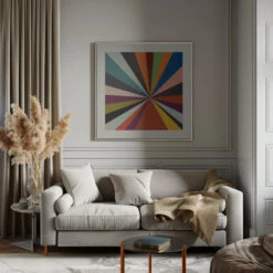 Faces Stripes Minimal - Square Stretched Canvas, Poster Or Fine Art Print(Faces Stripes Minimal Square Stretched Canvas Poster Or Fine Art Print) -Heart Wall Art Store pictufy interior gray sofa square ratio 1x1 2552886