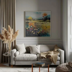 Idyllic Meadow (3) - Square Stretched Canvas, Poster Or Fine Art Print(Idyllic Meadow 3 Square Stretched Canvas Poster Or Fine Art Print) -Heart Wall Art Store pictufy interior gray sofa square ratio 1x1 2778922