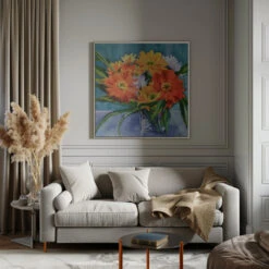 Flowers In Vase - Square Stretched Canvas, Poster Or Fine Art Print(Flowers In Vase Square Stretched Canvas Poster Or Fine Art Print) -Heart Wall Art Store pictufy interior gray sofa square ratio 1x1 2786462