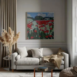Poppies - Square Stretched Canvas, Poster Or Fine Art Print(Poppies Square Stretched Canvas Poster Or Fine Art Print) -Heart Wall Art Store pictufy interior gray sofa square ratio 1x1 2786670