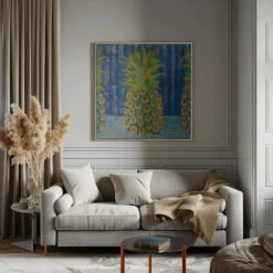Pineapple - Square Stretched Canvas, Poster Or Fine Art Print(Pineapple Square Stretched Canvas Poster Or Fine Art Print) -Heart Wall Art Store pictufy interior gray sofa square ratio 1x1 2787423