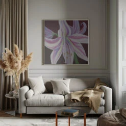 Rosa Amaryllis - Square Stretched Canvas, Poster Or Fine Art Print(Rosa Amaryllis Square Stretched Canvas Poster Or Fine Art Print) -Heart Wall Art Store pictufy interior gray sofa square ratio 1x1 3163065