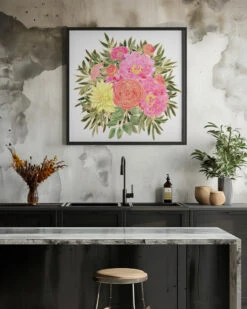 Colorful Nanette Floral Bouquet - Square Stretched Canvas, Poster Or Fine Art Print(Colorful Nanette Floral Bouquet Square Stretched Canvas Poster Or Fine Art Print) -Heart Wall Art Store pictufy interior rustic kitchen ratio 1x1 2435348