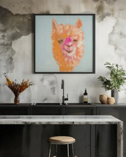 Orange Alpaca - Square Stretched Canvas, Poster Or Fine Art Print(Orange Alpaca Square Stretched Canvas Poster Or Fine Art Print) -Heart Wall Art Store pictufy interior rustic kitchen ratio 1x1 2618756