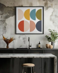 Mid Century Geometric Color Play - Square Stretched Canvas, Poster Or Fine Art Print(Mid Century Geometric Color Play Square Stretched Canvas Poster Or Fine Art Print) -Heart Wall Art Store pictufy interior rustic kitchen ratio 1x1 2639798