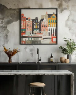 Amsterdam, Netherlands Houses 3 - Square Stretched Canvas, Poster Or Fine Art Print(Amsterdam Netherlands Houses 3 Square Stretched Canvas Poster Or Fine Art Print) -Heart Wall Art Store pictufy interior rustic kitchen ratio 1x1 2839424