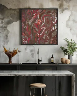 Crimson Isle’s Verdant Secret - Square Stretched Canvas, Poster Or Fine Art Print(Crimson Isle S Verdant Secret Square Stretched Canvas Poster Or Fine Art Print) -Heart Wall Art Store pictufy interior rustic kitchen ratio 1x1 2847086