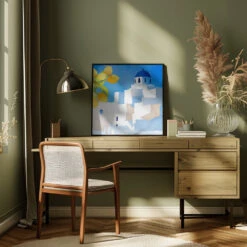 Santorini Neu - Square Stretched Canvas, Poster Or Fine Art Print(Santorini Neu Square Stretched Canvas Poster Or Fine Art Print) -Heart Wall Art Store pictufy interior square green desk ratio 1x1 2553091