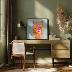Orange Alpaca - Square Stretched Canvas, Poster Or Fine Art Print(Orange Alpaca Square Stretched Canvas Poster Or Fine Art Print) -Heart Wall Art Store pictufy interior square green desk ratio 1x1 2618756