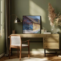 Tattoo Barn - Square Stretched Canvas, Poster Or Fine Art Print(Tattoo Barn Square Stretched Canvas Poster Or Fine Art Print) -Heart Wall Art Store pictufy interior square green desk ratio 1x1 2787410