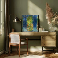 Pineapple - Square Stretched Canvas, Poster Or Fine Art Print(Pineapple Square Stretched Canvas Poster Or Fine Art Print) -Heart Wall Art Store pictufy interior square green desk ratio 1x1 2787423