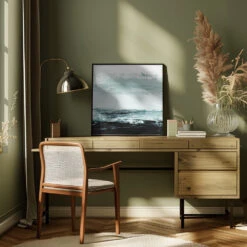 Minimal Seascape - Square Stretched Canvas, Poster Or Fine Art Print(Minimal Seascape Square Stretched Canvas Poster Or Fine Art Print) -Heart Wall Art Store pictufy interior square green desk ratio 1x1 2860786