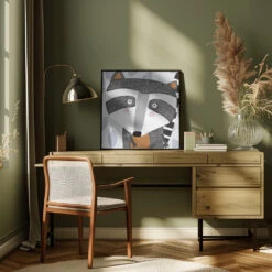 X Racoon Face2 - Square Stretched Canvas, Poster Or Fine Art Print(X Racoon Face2 Square Stretched Canvas Poster Or Fine Art Print) -Heart Wall Art Store pictufy interior square green desk ratio 1x1 2899518