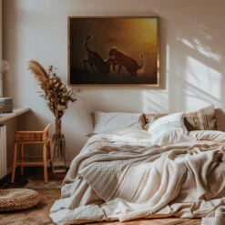 Playing At Sunrise - Stretched Canvas, Poster Or Fine Art Print(Playing At Sunrise Stretched Canvas Poster Or Fine Art Print) -Heart Wall Art Store pictufy interior warm beige bedroom horizontal rat 1848144