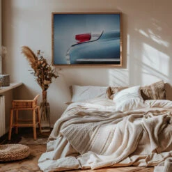 US Classic Car Monterey 1962 Taillight - Stretched Canvas, Poster Or Fine Art Print(Us Classic Car Monterey 1962 Taillight Stretched Canvas Poster Or Fine Art Print) -Heart Wall Art Store pictufy interior warm beige bedroom horizontal rat 1869663