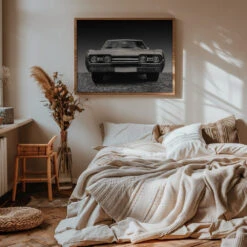 US Classic Car 1967 Cutlass Supreme Sports Coupe - Stretched Canvas, Poster Or Fine Art Print(Us Classic Car 1967 Cutlass Supreme Sports Coupe Stretched Canvas Poster Or Fine Art Print) -Heart Wall Art Store pictufy interior warm beige bedroom horizontal rat 2143262