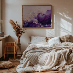 Purple Wild Flowers - Stretched Canvas, Poster Or Fine Art Print(Purple Wild Flowers Stretched Canvas Poster Or Fine Art Print) -Heart Wall Art Store pictufy interior warm beige bedroom horizontal rat 2434281