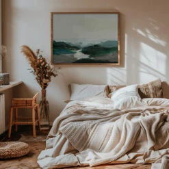 Highland View - Stretched Canvas, Poster Or Fine Art Print(Highland View Stretched Canvas Poster Or Fine Art Print) -Heart Wall Art Store pictufy interior warm beige bedroom horizontal rat 2492306