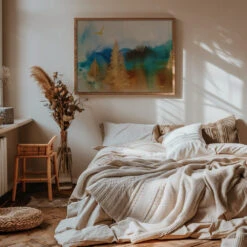 Golden Landscape - Stretched Canvas, Poster Or Fine Art Print(Golden Landscape Stretched Canvas Poster Or Fine Art Print) -Heart Wall Art Store pictufy interior warm beige bedroom horizontal rat 2575913