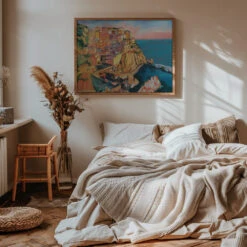Manarola Italy - Stretched Canvas, Poster Or Fine Art Print(Manarola Italy Stretched Canvas Poster Or Fine Art Print) -Heart Wall Art Store pictufy interior warm beige bedroom horizontal rat 2786639