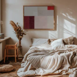 Geometric Grid Of Soft Pastel Colors - Stretched Canvas, Poster Or Fine Art Print(Geometric Grid Of Soft Pastel Colors Stretched Canvas Poster Or Fine Art Print) -Heart Wall Art Store pictufy interior warm beige bedroom horizontal rat 2861706