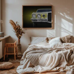 American Classic Car Bonneville 1970 Front - Stretched Canvas, Poster Or Fine Art Print(American Classic Car Bonneville 1970 Front Stretched Canvas Poster Or Fine Art Print) -Heart Wall Art Store pictufy interior warm beige bedroom horizontal rat 2897494