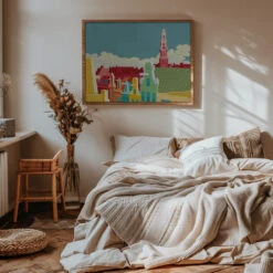 Amsterdam Jordaan Westerkerk - Stretched Canvas, Poster Or Fine Art Print(Amsterdam Jordaan Westerkerk Stretched Canvas Poster Or Fine Art Print) -Heart Wall Art Store pictufy interior warm beige bedroom horizontal rat 2898761