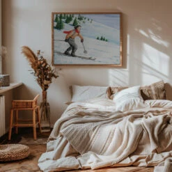 Downhill Skier - Stretched Canvas, Poster Or Fine Art Print(Downhill Skier Stretched Canvas Poster Or Fine Art Print) -Heart Wall Art Store pictufy interior warm beige bedroom horizontal rat 2912043