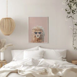 Cool Cat Lion - Stretched Canvas, Poster Or Fine Art Print(Cool Cat Lion Stretched Canvas Poster Or Fine Art Print) -Heart Wall Art Store pictufy interior white bedroom ratio 5x7 2410023