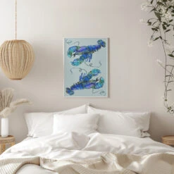 Lobsters On Azure - Stretched Canvas, Poster Or Fine Art Print(Lobsters On Azure Stretched Canvas Poster Or Fine Art Print) -Heart Wall Art Store pictufy interior white bedroom ratio 5x7 2465099