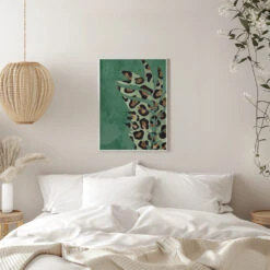 Green Leopard Print Palm Leaf - Stretched Canvas, Poster Or Fine Art Print(Green Leopard Print Palm Leaf Stretched Canvas Poster Or Fine Art Print) -Heart Wall Art Store pictufy interior white bedroom ratio 5x7 2483752