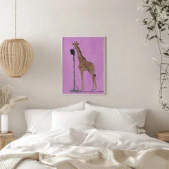 Giraffe Microphone Pink 01 - Stretched Canvas, Poster Or Fine Art Print(Giraffe Microphone Pink 01 Stretched Canvas Poster Or Fine Art Print) -Heart Wall Art Store pictufy interior white bedroom ratio 5x7 2508547