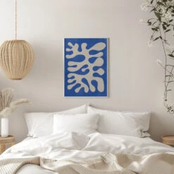 Organic Blue Shapes - Stretched Canvas, Poster Or Fine Art Print(Organic Blue Shapes Stretched Canvas Poster Or Fine Art Print) -Heart Wall Art Store pictufy interior white bedroom ratio 5x7 2551413