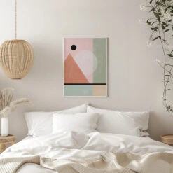 Geometric Shapes In Pastel Tones - Stretched Canvas, Poster Or Fine Art Print(Geometric Shapes In Pastel Tones Stretched Canvas Poster Or Fine Art Print) -Heart Wall Art Store pictufy interior white bedroom ratio 5x7 2552076