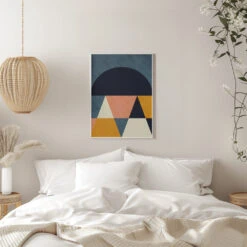 Rainbow Plus ShapesBlue Mustard4 - Stretched Canvas, Poster Or Fine Art Print(Rainbow Plus Shapes Blue Mustard4 Stretched Canvas Poster Or Fine Art Print) -Heart Wall Art Store pictufy interior white bedroom ratio 5x7 2553034
