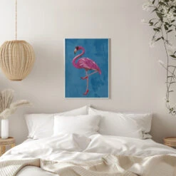 Flamingo In Heels And Heart Glasses Blue - Stretched Canvas, Poster Or Fine Art Print(Flamingo In Heels And Heart Glasses Blue Stretched Canvas Poster Or Fine Art Print) -Heart Wall Art Store pictufy interior white bedroom ratio 5x7 2751891