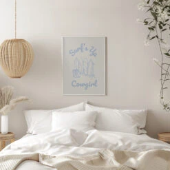 Surfs Up Cowgirl - Parchment - Stretched Canvas, Poster Or Fine Art Print(Surfs Up Cowgirl Parchment Stretched Canvas Poster Or Fine Art Print) -Heart Wall Art Store pictufy interior white bedroom ratio 5x7 2858931