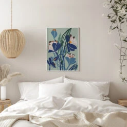 Florals At Night – Modern Illustration Light - Stretched Canvas, Poster Or Fine Art Print(Florals At Night Modern Illustration Light Stretched Canvas Poster Or Fine Art Print) -Heart Wall Art Store pictufy interior white bedroom ratio 5x7 2860371