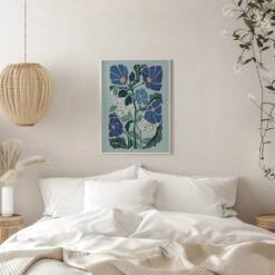 Klimt Flowers Light Blue - Stretched Canvas, Poster Or Fine Art Print(Klimt Flowers Light Blue Stretched Canvas Poster Or Fine Art Print) -Heart Wall Art Store pictufy interior white bedroom ratio 5x7 2860384