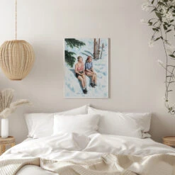 Two Skiers Sunbathing - Stretched Canvas, Poster Or Fine Art Print(Two Skiers Sunbathing Stretched Canvas Poster Or Fine Art Print) -Heart Wall Art Store pictufy interior white bedroom ratio 5x7 2912042