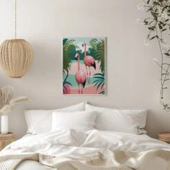 Tropical Flamingo Paradise - Stretched Canvas, Poster Or Fine Art Print(Tropical Flamingo Paradise Stretched Canvas Poster Or Fine Art Print) -Heart Wall Art Store pictufy interior white bedroom ratio 5x7 2983483