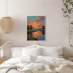 Sunset By The River - Stretched Canvas, Poster Or Fine Art Print(Sunset By The River Stretched Canvas Poster Or Fine Art Print) -Heart Wall Art Store pictufy interior white bedroom ratio 5x7 3020445