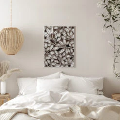 Black & White Leaves - Stretched Canvas, Poster Or Fine Art Print(Black Amp White Leaves Stretched Canvas Poster Or Fine Art Print) -Heart Wall Art Store pictufy interior white bedroom ratio 5x7 3164814