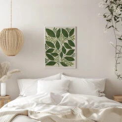 Striped Leaves Branch - Stretched Canvas, Poster Or Fine Art Print(Striped Leaves Branch Stretched Canvas Poster Or Fine Art Print 1) -Heart Wall Art Store pictufy interior white bedroom ratio 5x7 3165020