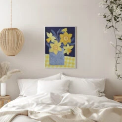 Daffodils With Yellow Gingham - Stretched Canvas, Poster Or Fine Art Print(Daffodils With Yellow Gingham Stretched Canvas Poster Or Fine Art Print) -Heart Wall Art Store pictufy interior white bedroom ratio 5x7 3167128
